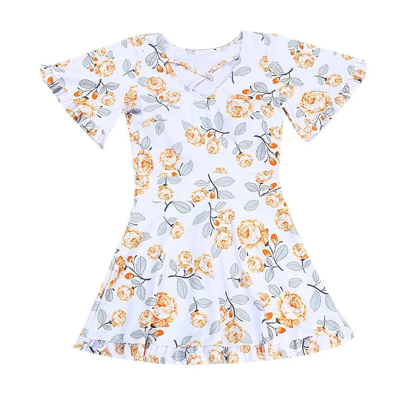 Women's high waist slimming printed one-piece swimsuit with white flower pattern on polyester in size M L XL XXL