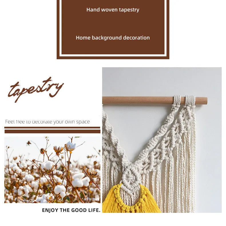 Nordic style creamy white cotton tapestry measuring 120 by 95 centimetres