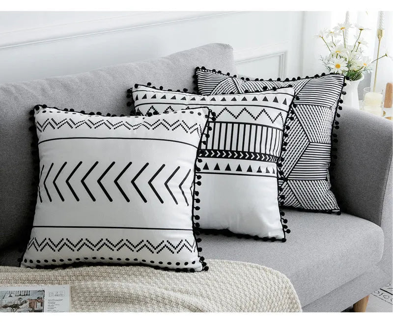 Bohemian national throw pillow pillowcase in light gray with pattern for living room sofa decor