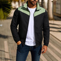 Men's windproof jacket with high collar and zipper in red colour, polyester fiber fabric, long sleeves