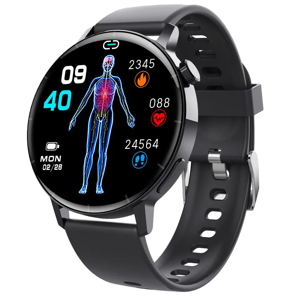 F67S third generation blood glucose smart watch on wrist, red light sensor, black strap variant