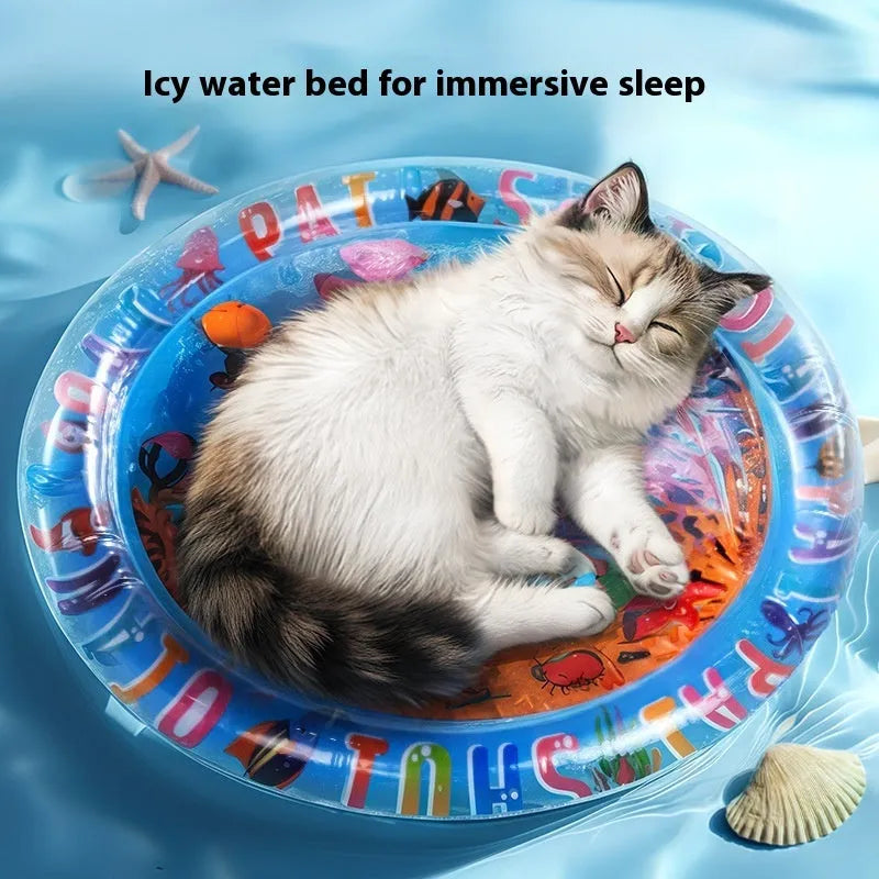 PVC inflatable pet cooling water mattress with underwater design for cats