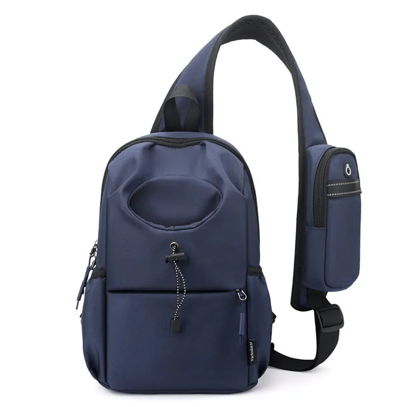 Oxford cloth waterproof shoulder chest bag for men in black with stitching detail