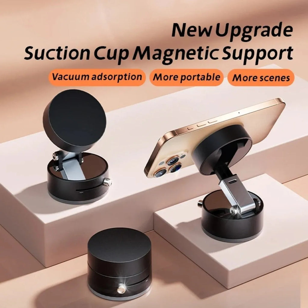 Ultra magnetic foldable car phone mount with vacuum suction cup and 360 degree rotation in black