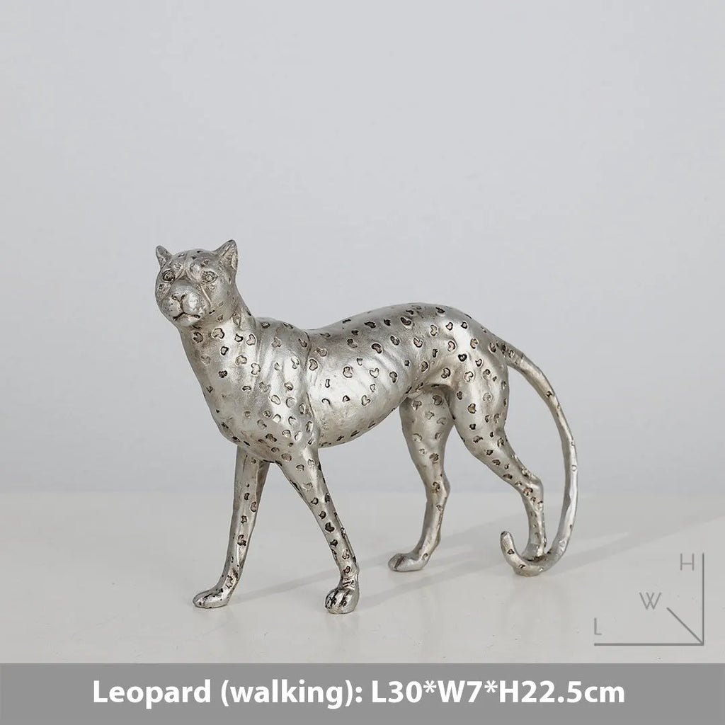 Modern leopard resin ornament in American Leopard colour, shown in small, large, and walking posture designs