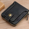 Men's short style PU bifold wallet in black with two-fold construction for card and cash storage