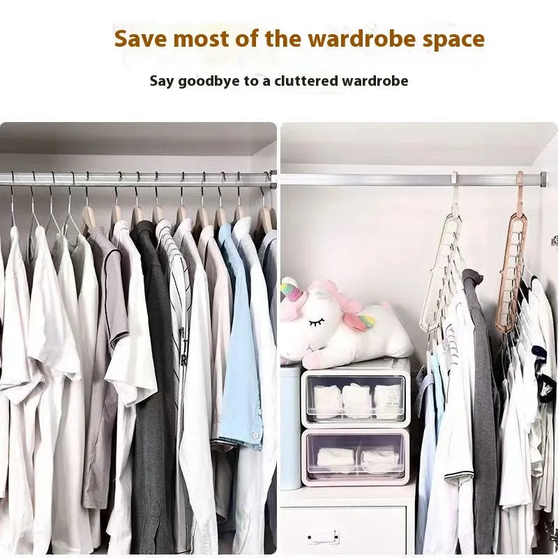 Multifunctional plastic hanger with nine holes for trousers in beige, blue, gray, green, pink colours
