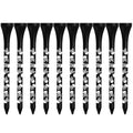 Ten bamboo dowel pins for golf spikes in two lengths with black skull print.