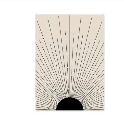 Boho frameless canvas wall art with abstract lines and animal theme, water-based pigment ink, multiple sizes available