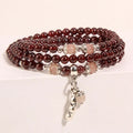 Wine red garnet crystal bracelet with flower-shaped beads on a single strand for women's natural jewellery