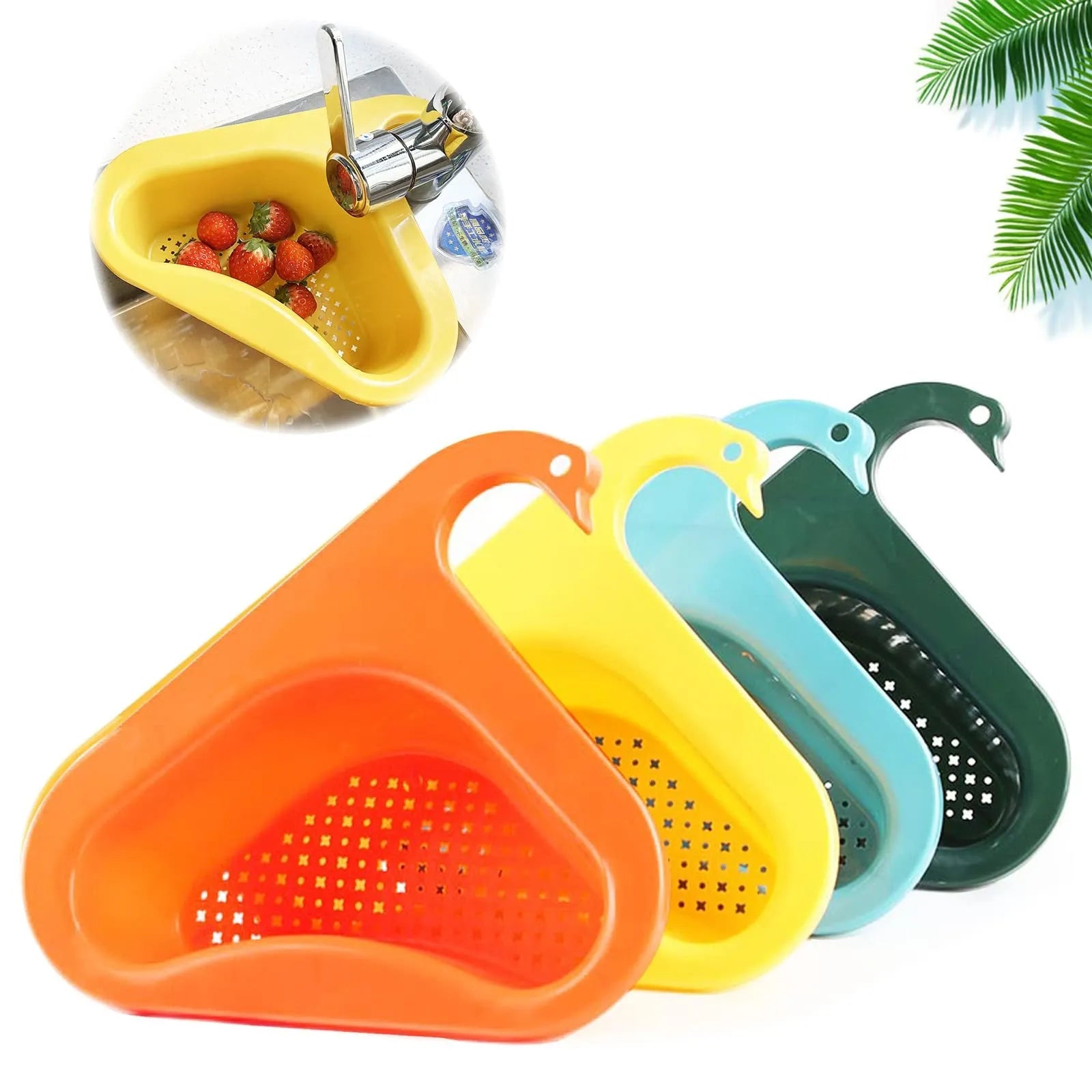 Blue plastic kitchen sink hanging swan drain basket for fruit and vegetable waste, dry-and-wet separation design