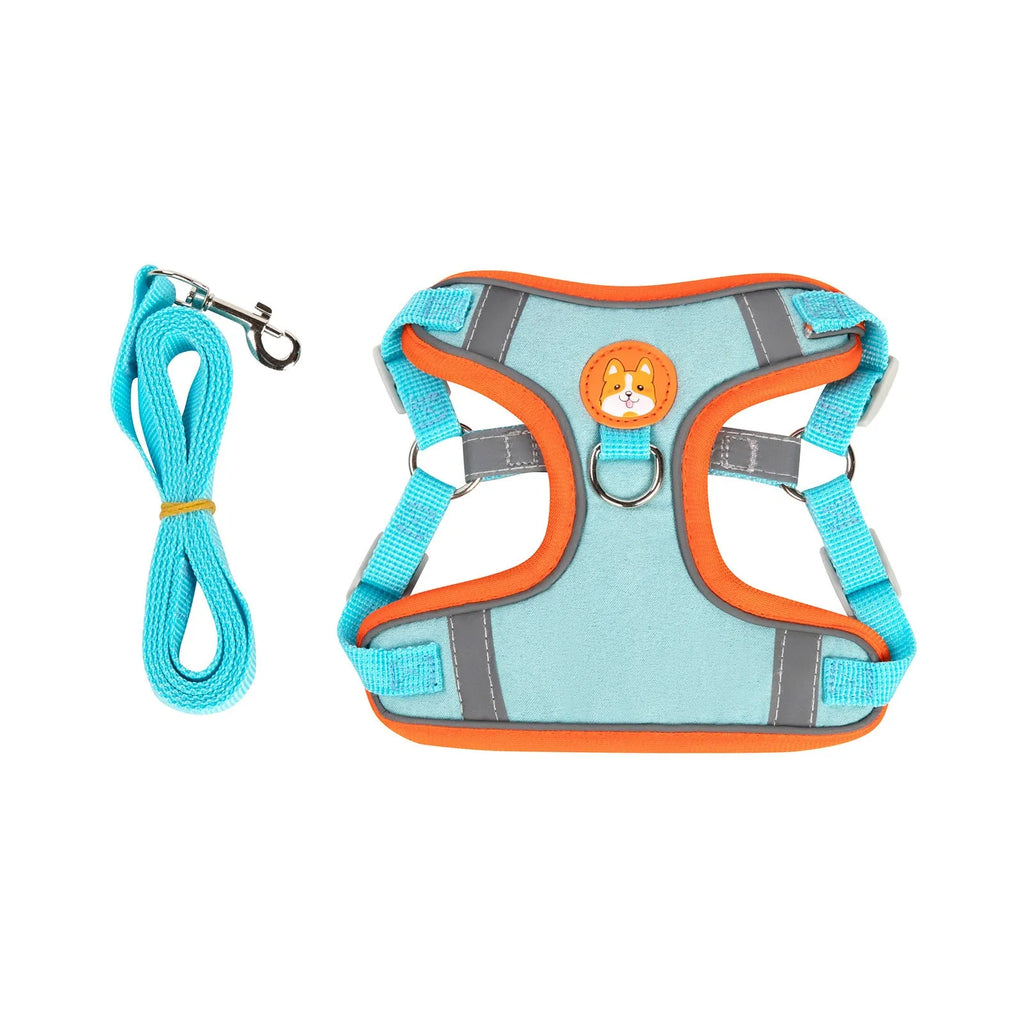 Adjustable dog harness with haulage rope and vest strap in multiple colours.
