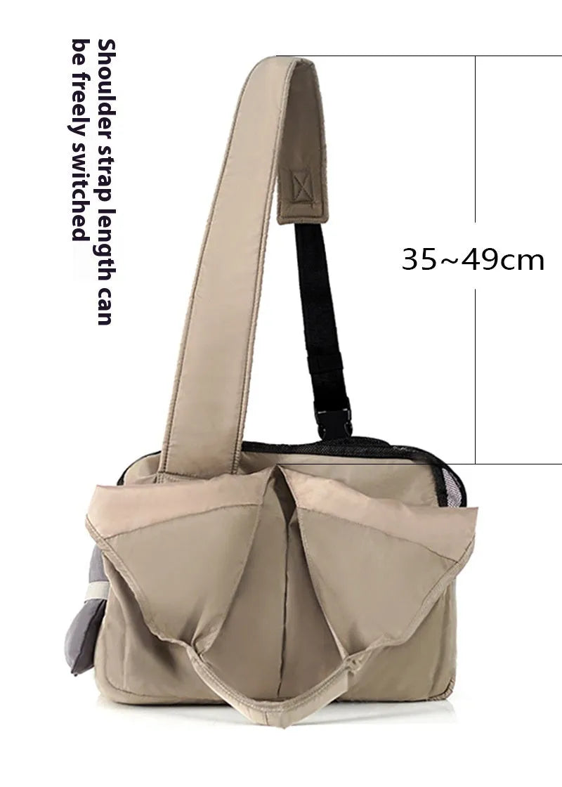 Apricot-coloured cloth pet travel handbag for small dogs and cats