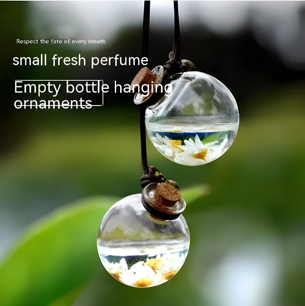 Glass fire extinguisher shaped pendant with preserved hydrangea flowers for car interior decoration