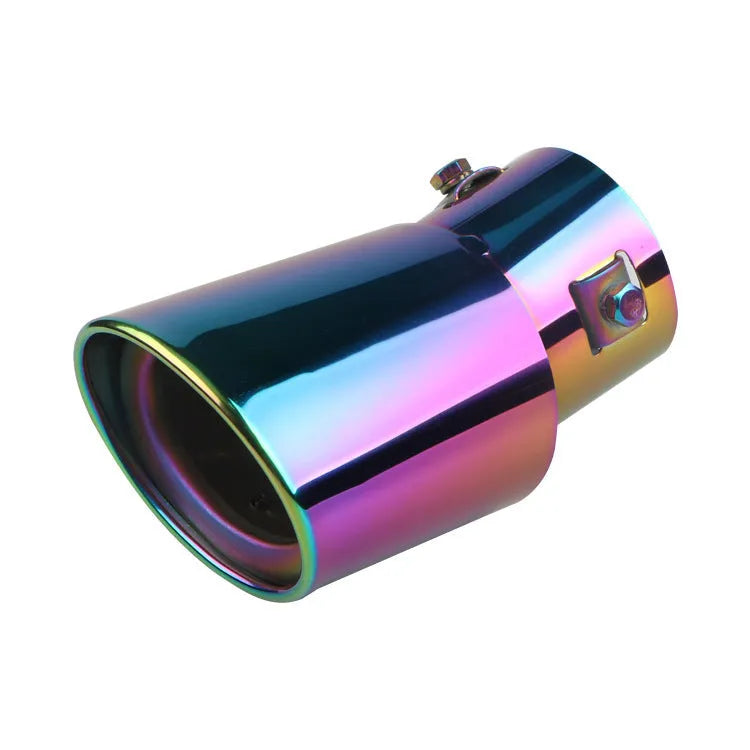 Stainless steel car exhaust tail pipe in baked blue finish, 140mm long, universal fit