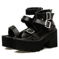 Black punk Harajuku thick bottom chunky heel women's sandals with round toe and buckle