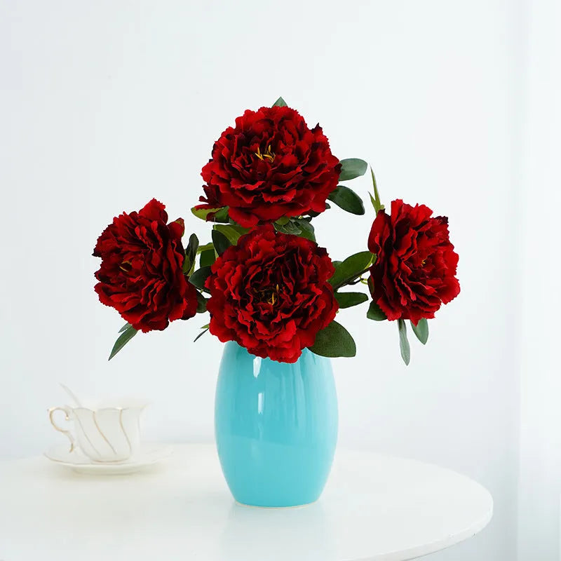 Artificial 5-head peony silk bouquet 40cm in light champagne colour for wedding decor