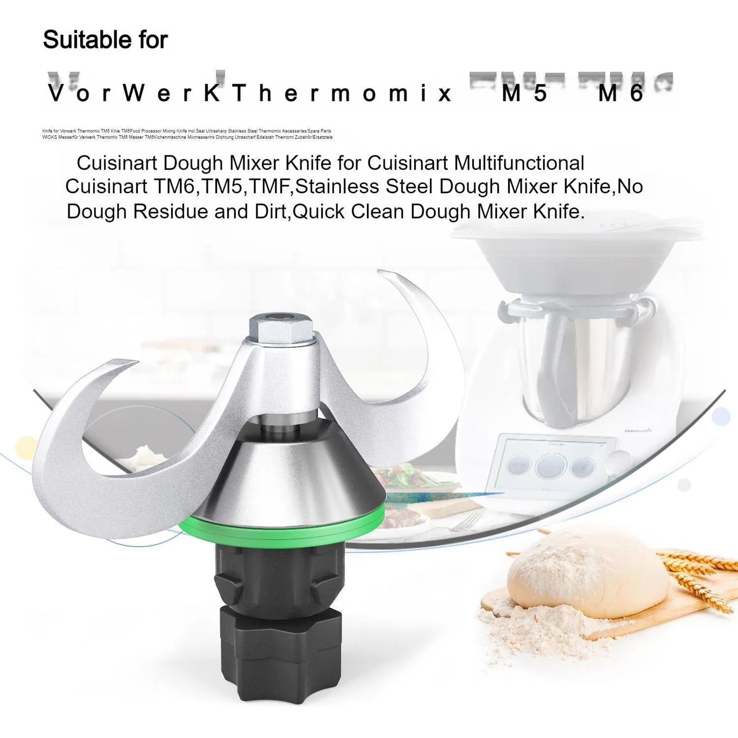 Thermomix replacement dough knife with stainless steel and ceramic construction for TM5 and TM6 models