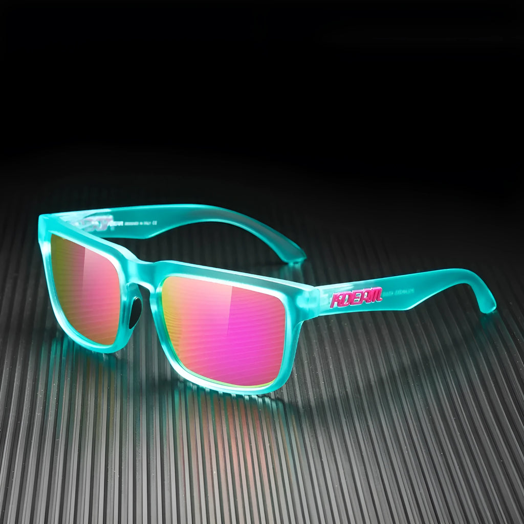 Polarized square sunglasses with TAC lens and PC frame in outdoor setting