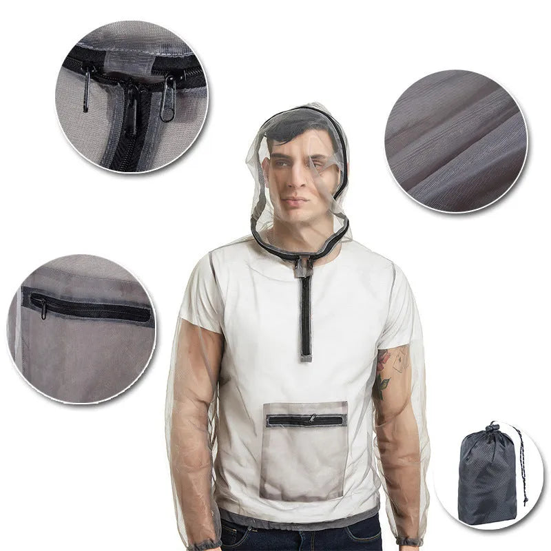Rayman Jungle Run breathable insect-proof jacket in smoky gray mesh cloth for outdoor mountaineering and jungle crossing