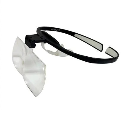 Headwear wide magnifying glass with TR90 frame and adjustable nose pad on a workbench with watch repair tools