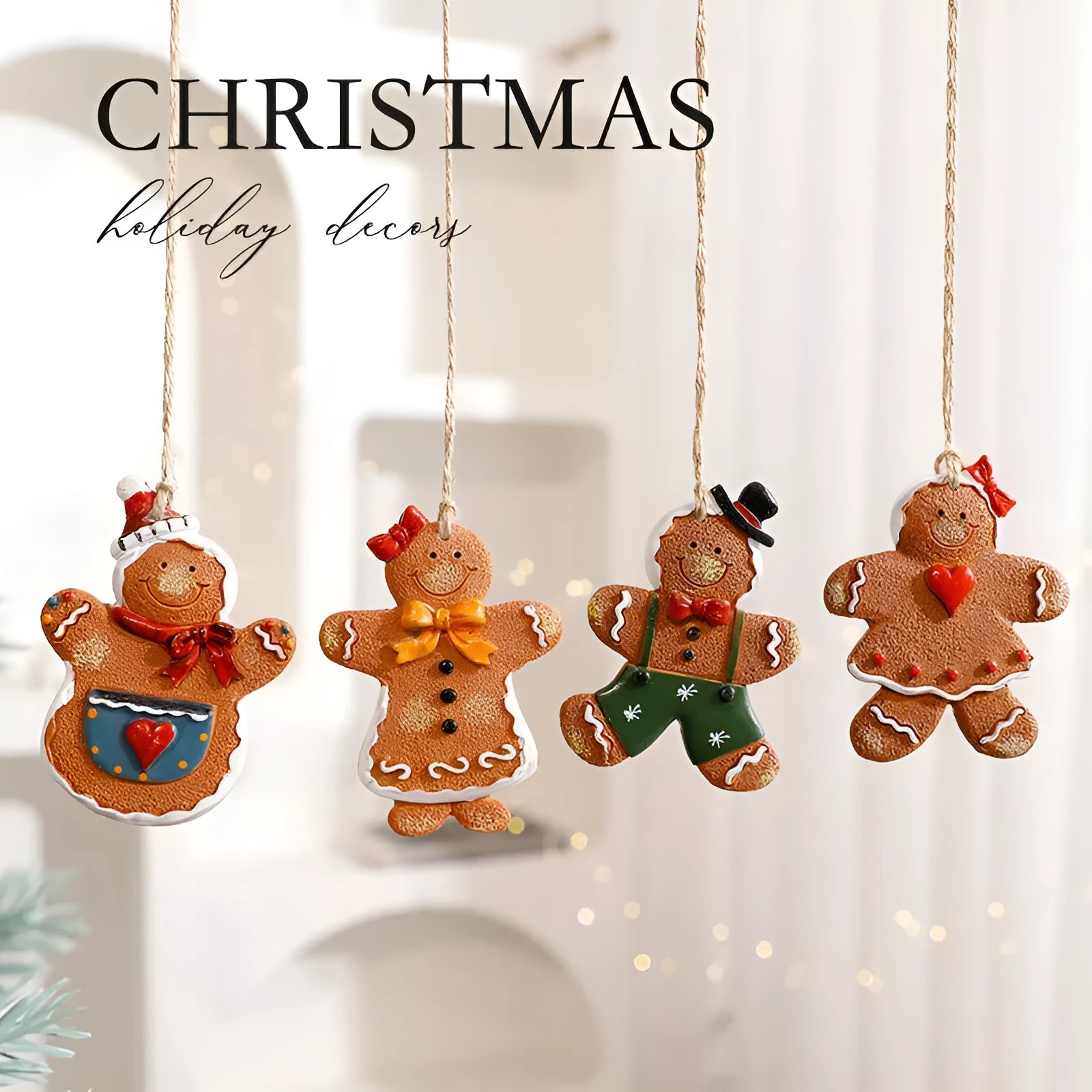 Small resin Christmas tree pendant ornament with a snowman figure holding a broom