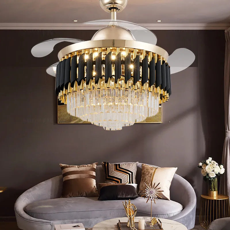 Crystal chandelier ceiling fan light with remote control in 42 or 48 inch sizes
