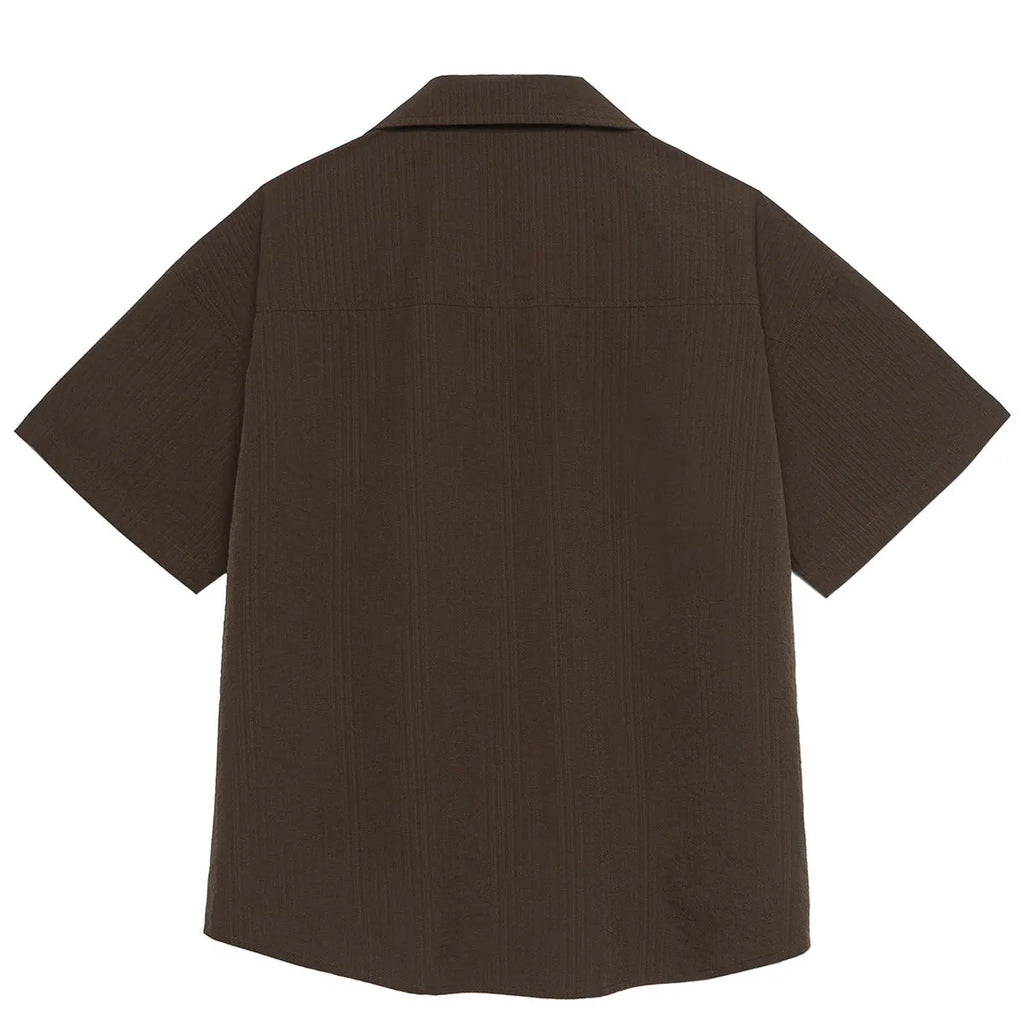Brown striped waterproof outdoor shirt with Cuban collar for camping