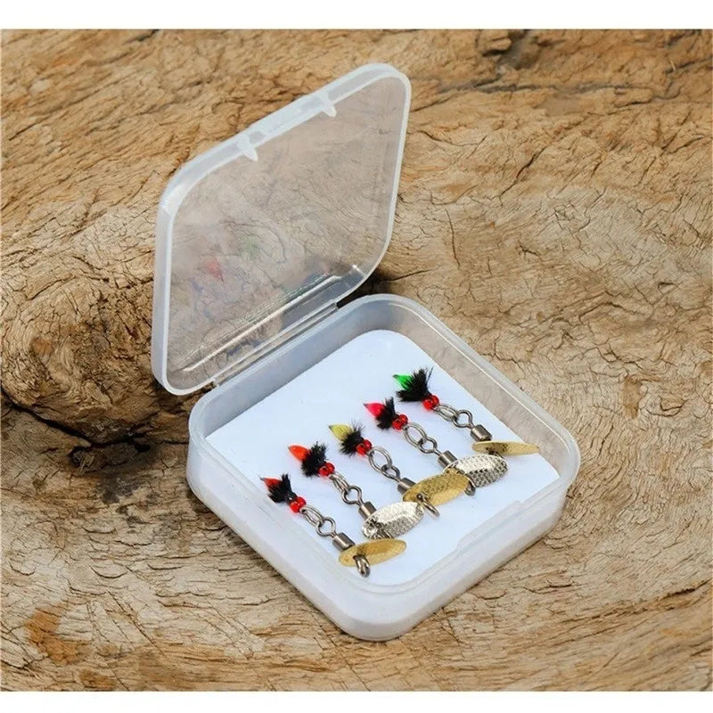 Bionic poisonous mosquito hook 5 pieces fishing set with multicolor spinning sequins and feather dressing