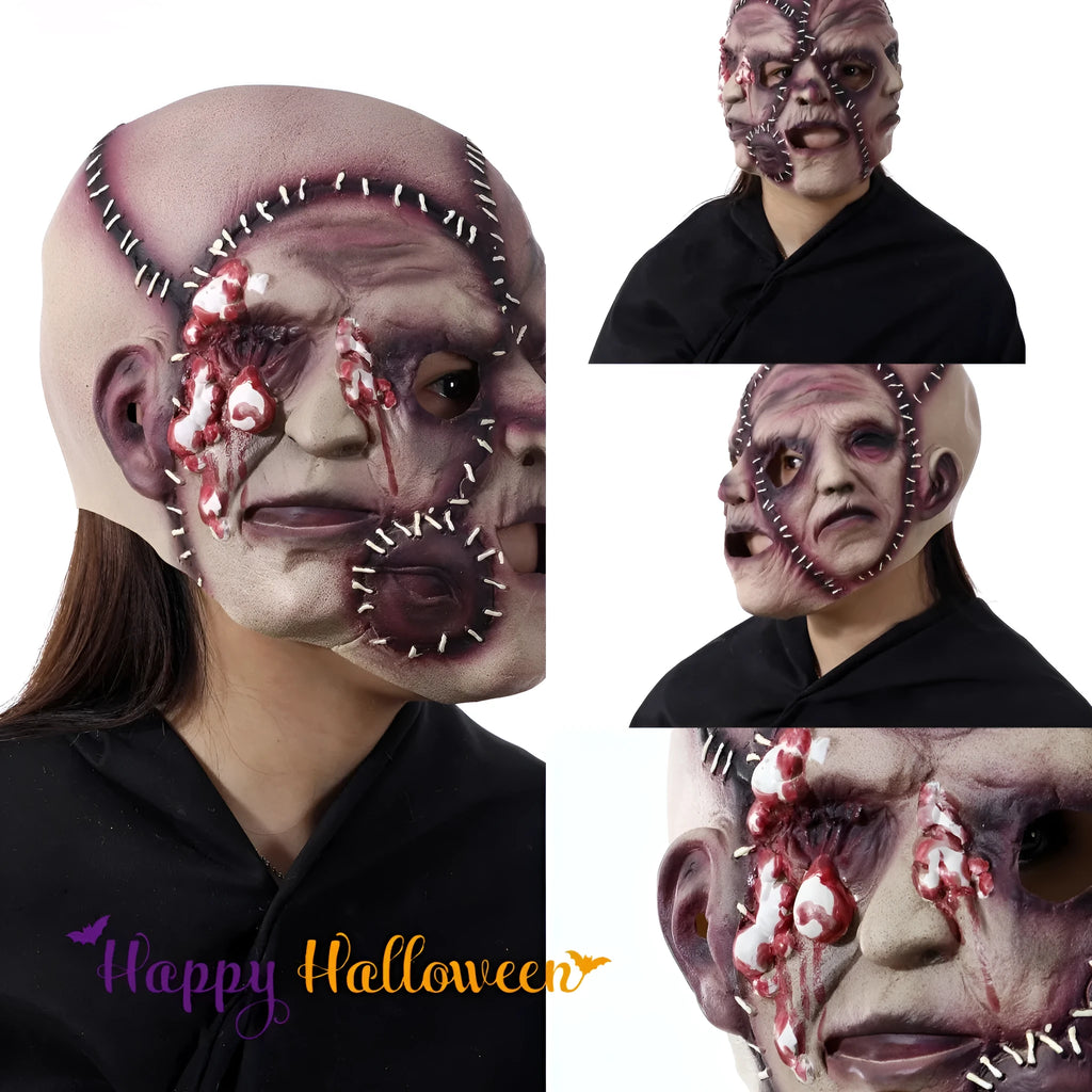 Halloween three-sided grimace horror mask made from natural latex with realistic finish