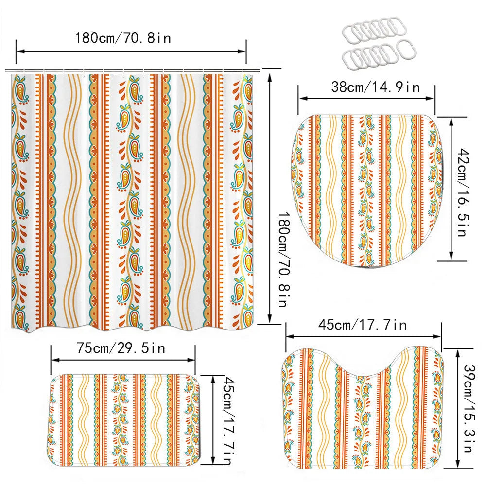 Bomi printed polyester shower curtain with anti-slip floor mat set, modern simplicity style, multiple colour options