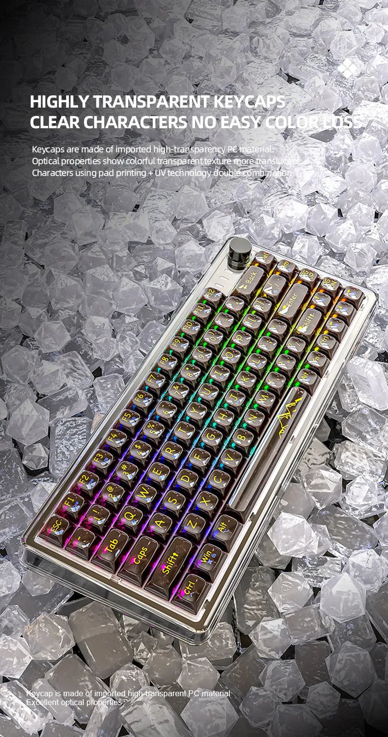 Attack Shark K75 RGB wireless mechanical keyboard with transparent case on a desk