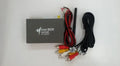 Black car mirror link WiFi box with power cable, antenna, AV cable and manual for smartphone screen mirroring.