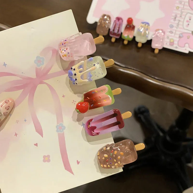 Cartoon ice cream resin barrette for women, sweet girl style side clip, beige colour