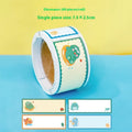 Roll of cartoon message index stickers showing dinosaur, astronaut, rabbit, and girl designs for student organisation