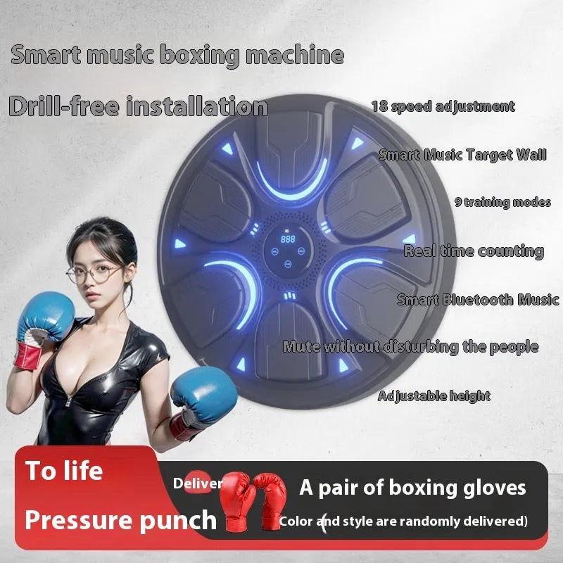 Intelligent music boxing machine wall target in black with leather and PP construction for home reaction training