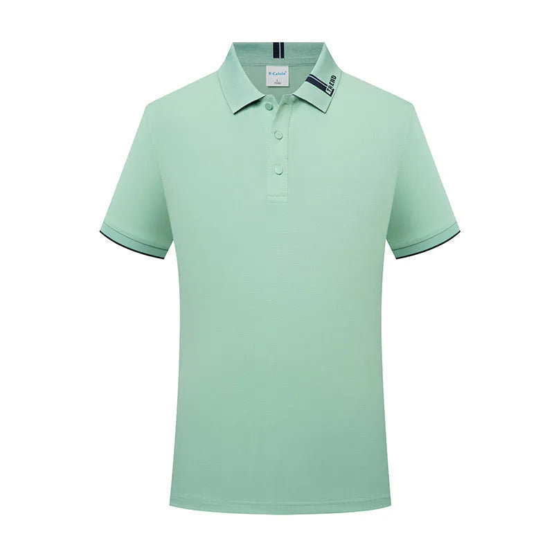 Women's cotton blend letter print lapel polo shirt in light blue, loose fit short sleeves
