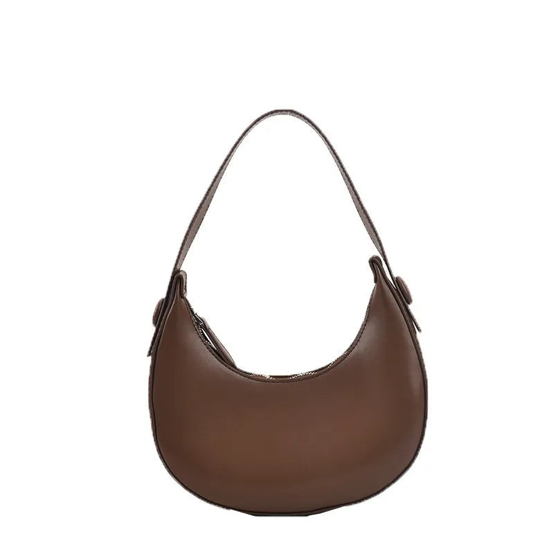 Retro women's shoulder bag in dumpling shape with zip compartment in black, white, cream yellow or brown