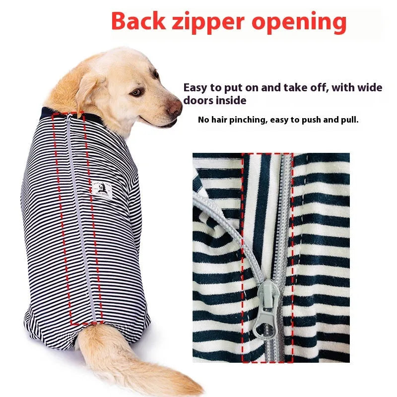 Thin striped polyester dog shirt in sky blue or brown for Golden Retriever
