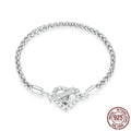 S925 sterling silver heart-shaped base bracelet on a light background showing 17cm and 19cm sizes