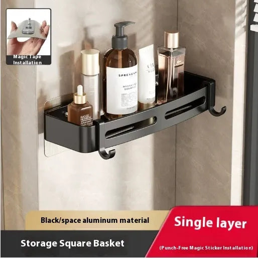 Gun gray triangle wall-mounted bathroom rack with rod, fan-shaped corner design, 15kg load capacity