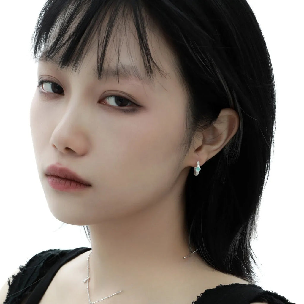 Geometric circular burnt silver women's ear clip jewellery with electroplated finish