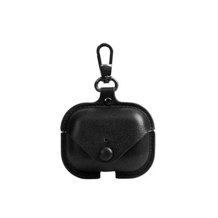 Black AirPods Pro protective leather sleeve case with cross pattern PU material.