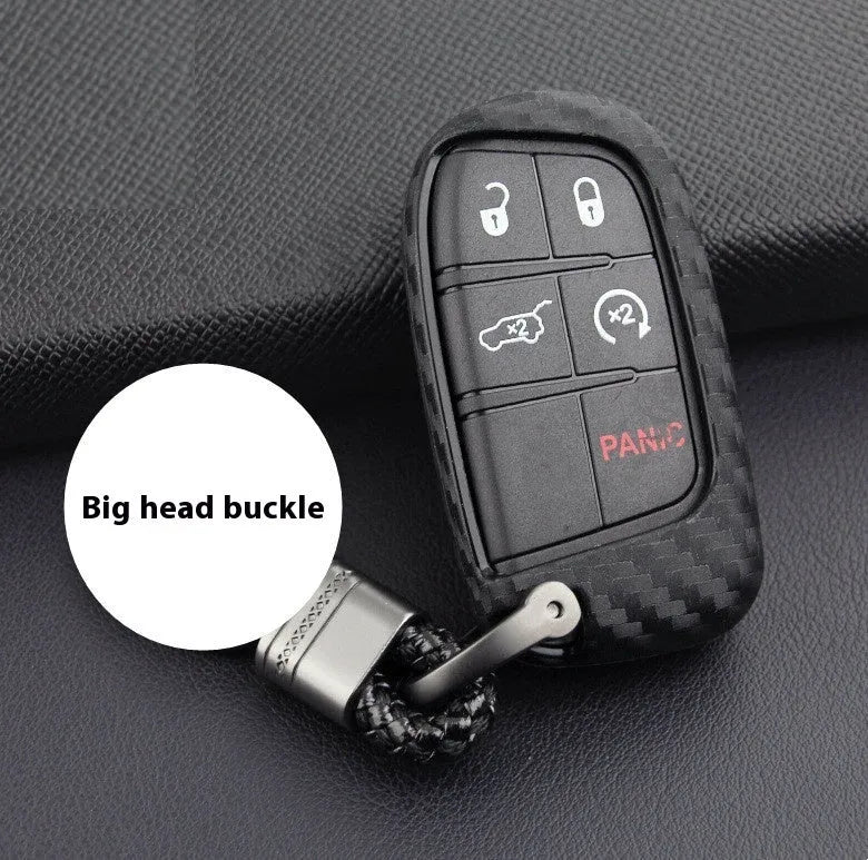 Silicone car key protection case for Dodge Chrysler Fiat remotes with carbon fibre design and large buckle