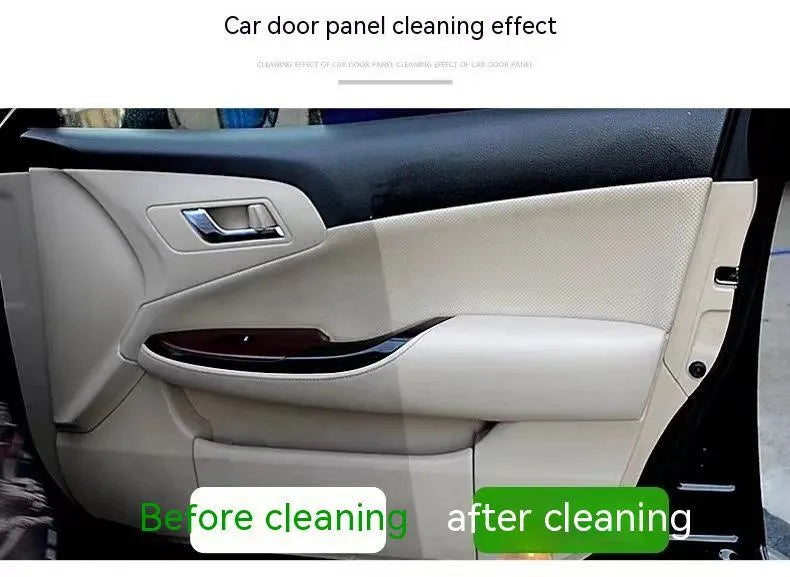 Bottles of ultrasonic fabric roof foam decontamination cleaner with towel and sponge wipe accessories.