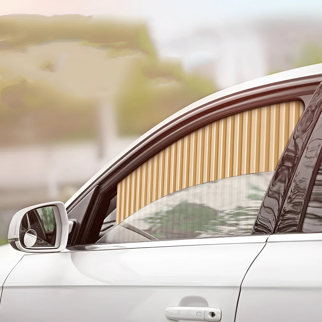 Retractable car sunshade curtain with roller shutter system in black colour
