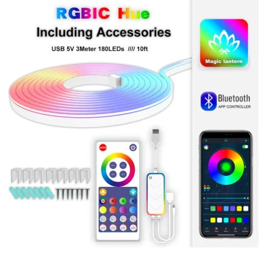 3-metre RGB neon light strip with remote control for Bluetooth and WIFI connectivity
