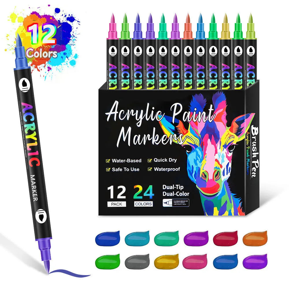 Double-headed acrylic marker pens with washable opaque colours in art supply set