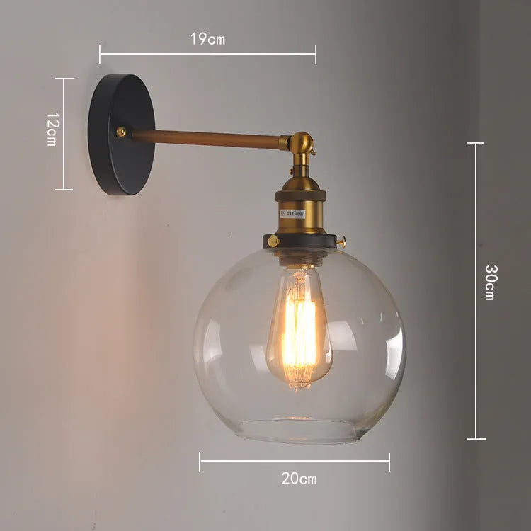20cm retro round ball glass wall lamp with aluminium holder in amber glass shade