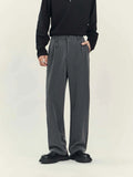 Business casual draping suit pants loose straight-leg solid black colour fabric blend